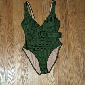 J. Crew green belted one piece swimsuit